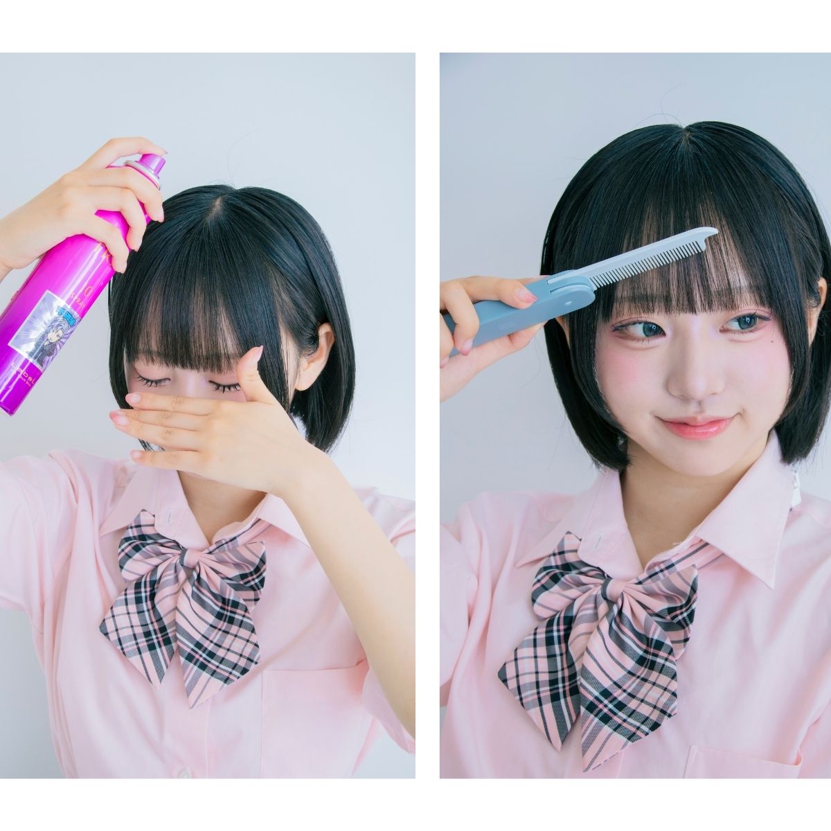 スプレーで固めるまえに、
アホ毛を抑えてビジュをよくするのもポイント♡