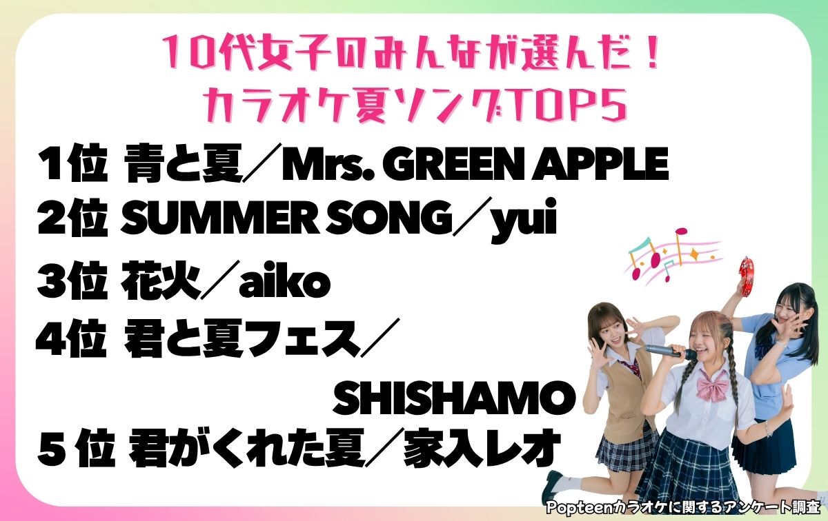 10代女子のみんなが選んだカラオケ夏ソングTOP5