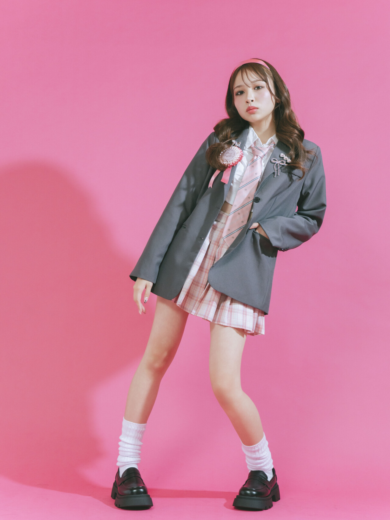 せらぴーはピンク&times;グレーの王道リーダーコーデ