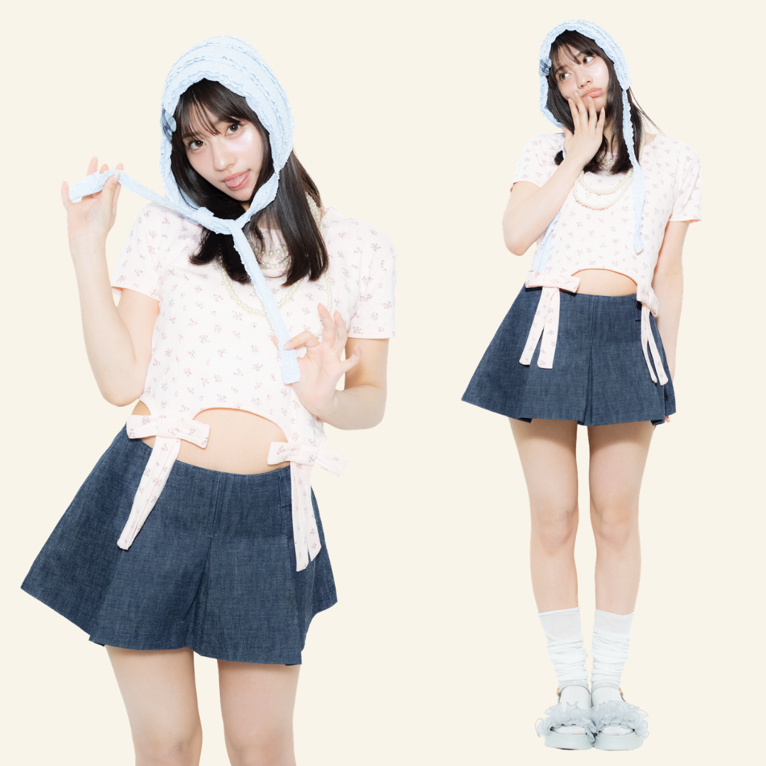 小花柄で、デニムをちょい甘レディに♡